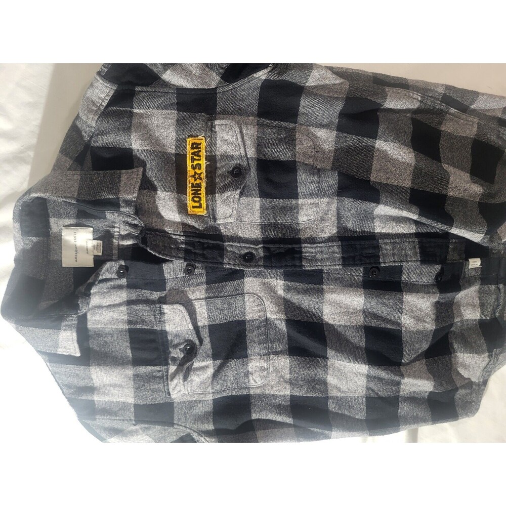 American Eagle MENS Unique Top Gun  Flannel Shirt Black And Grey - Picture 4 of 10